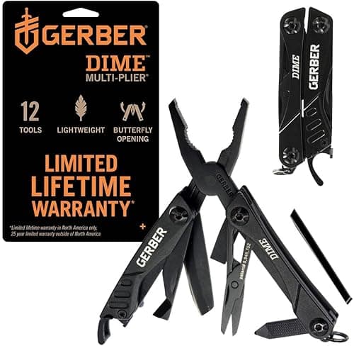 Gerber Gear Dime 12-in-1 Mini EDC Multitool - Needle Nose Pliers, Pocket Knife, Keychain, Bottle Opener - Gifts for Men, EDC Gear and Equipment - Black