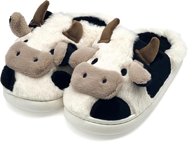 Cow Slippers for Women and Men, Fluffy Cute Cozy Cartoon Fuzzy Cow House Slipper Womens Milky Cows Animal Preppy Funny Kawaii Pillow Cloud Fall Winter Bedroom Home Shoes for Indoor and Outdoor